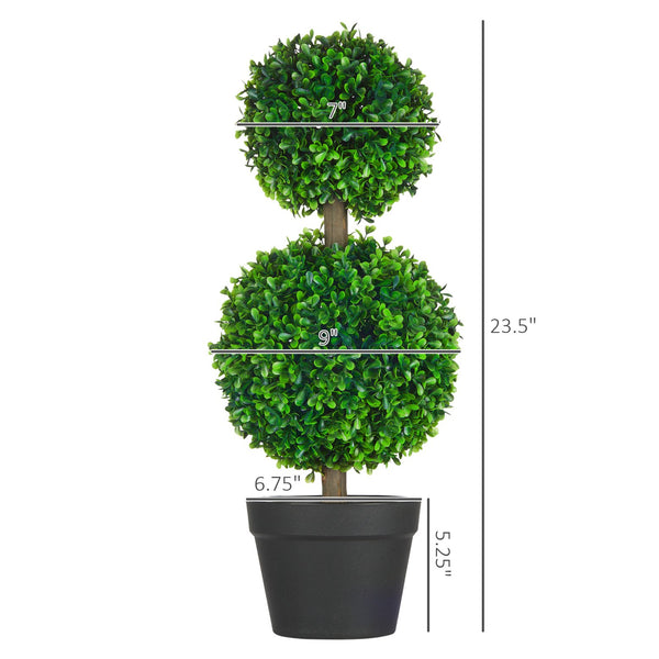 English Elm HOMCOM Boxwood Topiary Tree in Pot — Realistic 2-Ball Faux Plant, Indoor/Outdoor Low-Maintenance Decor W2225P217285
