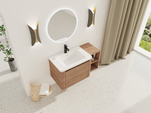 English Elm 40'' Wall-Mounted Vanity with White Ceramic Sink, Plywood Shelves, Soft-Close Door, Scratch-Resistant Finish W999S00380