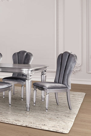 English Elm Silver Glam 2pc Side Chair Set with Light Gray Upholstery, Fluted Metal Legs, Modern Dining Comfort B2741P406183