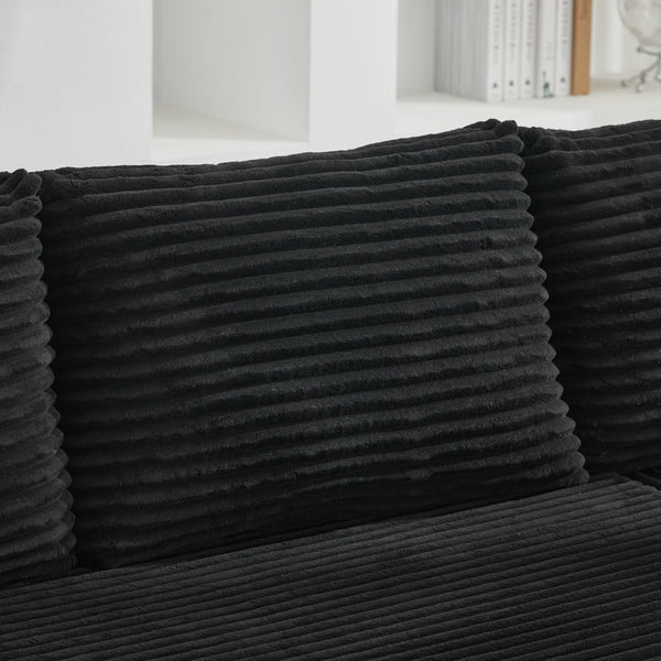 English Elm 106" Cloud Sectional Couch - Modern Double Chaise Sofa In Black Plush Corduroy, No Assembly Needed! W1143S00030