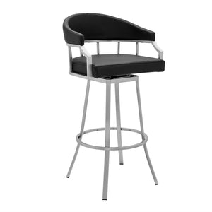 English Elm Wyden 26" Swivel Barstool in Black Faux Leather with Brushed Stainless Steel 4-Leg Base, 250lb capacity B2736P268552