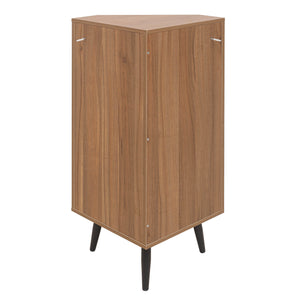 English Elm Corner freestanding rattan cabinet with metal base, slim corner shelf stand for living room space-saving storage and soft-touch black handle Walnut W688P160406
