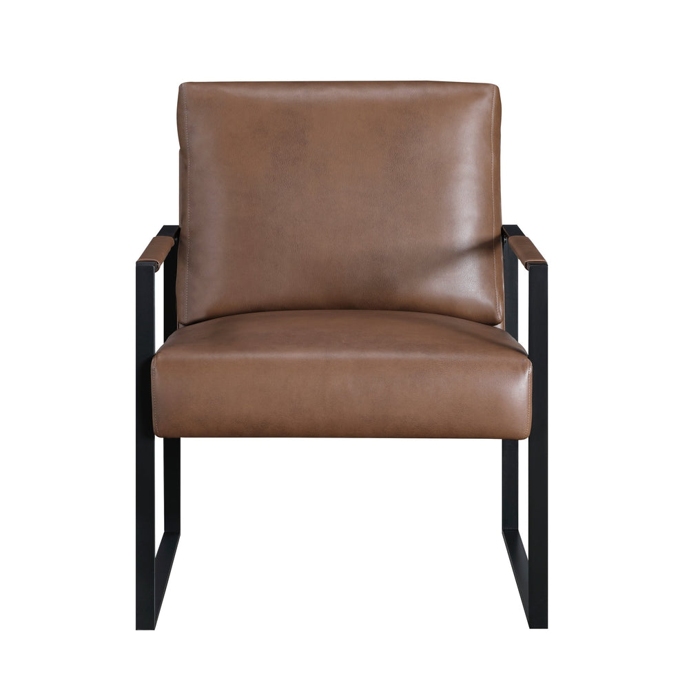 English Elm Modern Metal Accent Chair with Faux Leather Upholstery, Minimalist Frame, Comfortable Seat for Living Room Decor Brown 27 L x 10 W x 23.5 H B011P255743