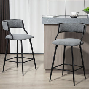 English Elm 26'' Modern Counter Height Bar Stools With Pu Upholstery & Sturdy Black Steel Frame For Kitchen Use W2215P196281