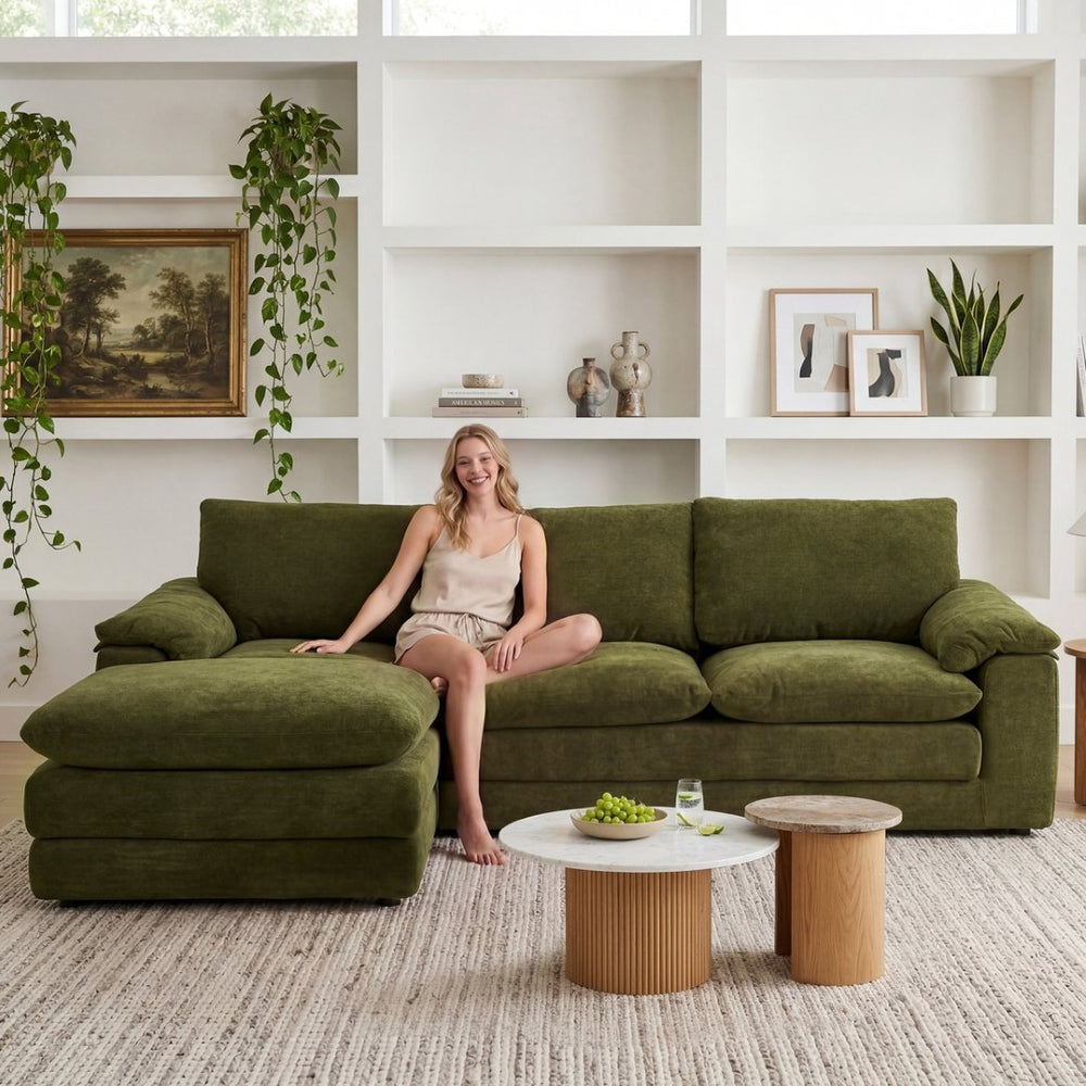 English Elm Modular Cloud Sectional with Ottoman Chenille Deep Seat Lounge Sofa for Living Room W3728S00015