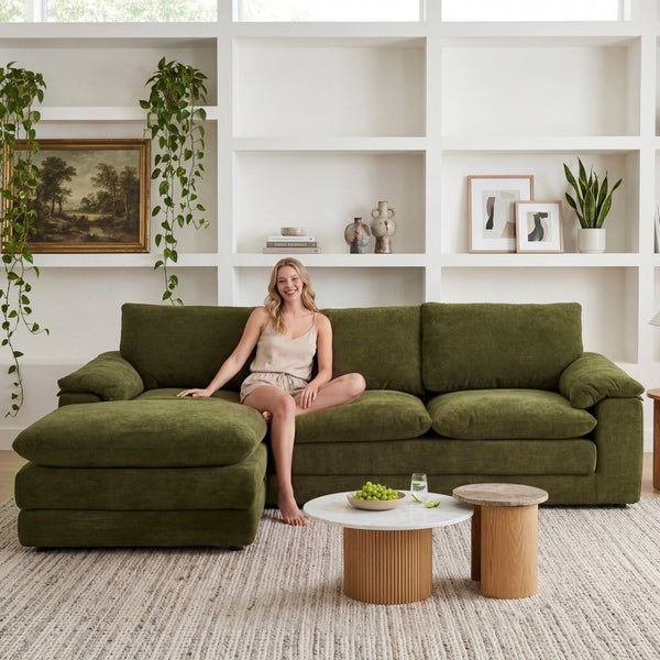 English Elm Modular Cloud Sectional with Ottoman Chenille Deep Seat Lounge Sofa for Living Room W3728S00015