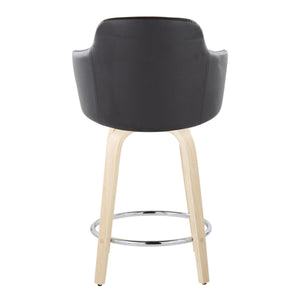 English Elm Boyne 24" Contemporary Fixed-Height Counter Stool with Swivel, Faux Leather Bucket Seat, Set of 2, Chrome Footrest Black B202S00007