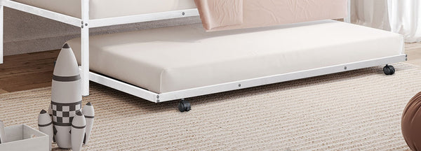 English Elm 1pc Twin Metal Daybed With Trundle White Finish Sleek Contemporary Design Space-Saving Twin Guest Bed Mattress-Ready B2741P364411