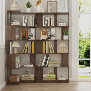 English Elm Set of 2 Modular Corner Bookcases L Shaped and I Space Saving Home Office Shelving Dark Brown W2899S00004