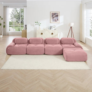 English Elm 4-seat Corduroy Modular Sectional with Wide Armrests and Chaise for Living Rooms W714S01411