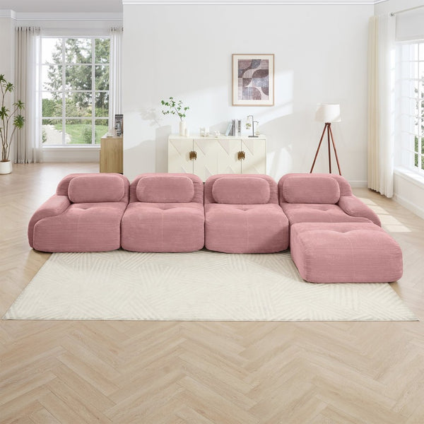 English Elm 4-seat Corduroy Modular Sectional with Wide Armrests and Chaise for Living Rooms W714S01411