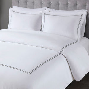 JLA Home Madison Park Signature - 100% Cotton sateen duvet cover set with 500TC, embroidered border, OEKO-TEX safety, hotel-soft luxury White/Grey MPS12-513