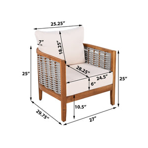English Elm Outdoor Acacia Wood Tub Chair Woven Rope Deep Seating with Cushions for Patio Garden N780P245859G