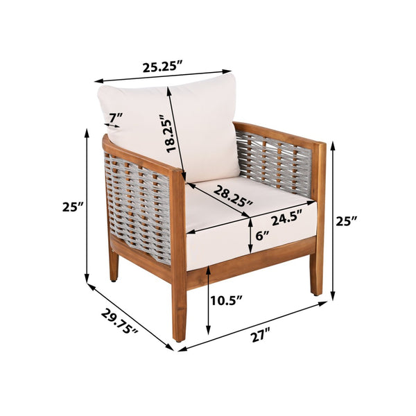 English Elm Outdoor Acacia Wood Tub Chair Woven Rope Deep Seating with Cushions for Patio Garden N780P245859G