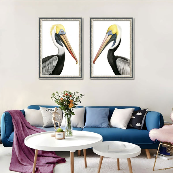 English Elm Set Of 2 Pelican Canvas Prints In Solid Wood Frames – Modern Coastal Wall Art For Living Rooms & Bedrooms T3976P383229-GIGA