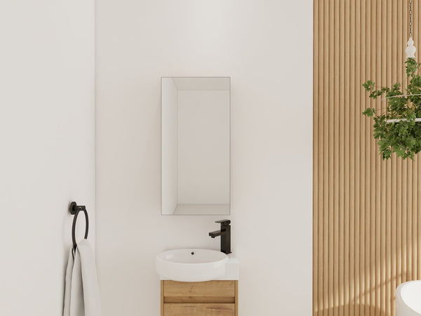 English Elm 14'' Wall Mounted Bathroom Medicine Cabinet with Adjustable Glass Shelves and Mirror Door W999P470285