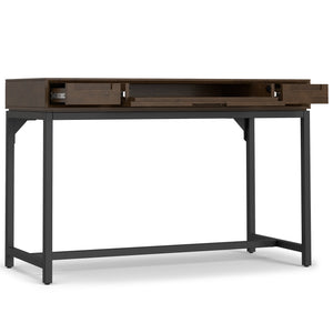 English Elm Banting Mid Century Small Desk in Walnut Brown – Solid Rubberwood, Metal Base, 2 Drawers + Keyboard Tray B136P283768