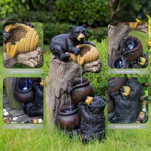 English Elm Outdoor Rustic Barrel Resin Fountain with Led Lights Farmhouse Waterfall Patio Decor W5397P453894
