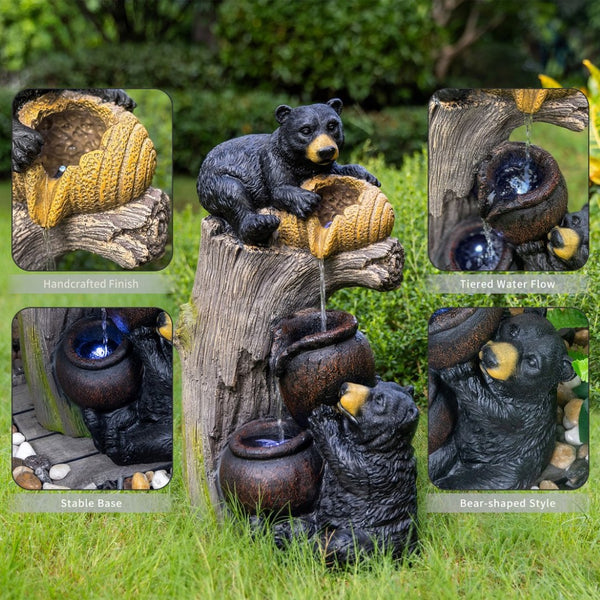 English Elm Outdoor Rustic Barrel Resin Fountain with Led Lights Farmhouse Waterfall Patio Decor W5397P453894