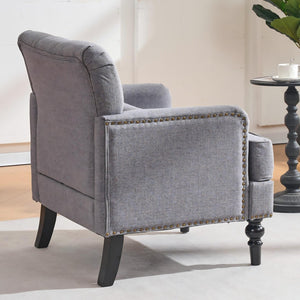 English Elm Tufted Linen Corduroy Accent Chair Studded Trim Mid Century Modern Bedroom Lounge W3523P450234