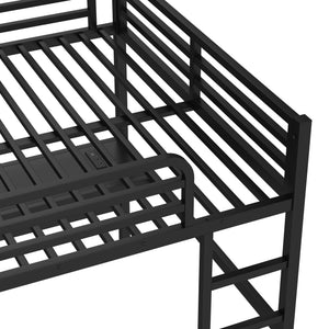 English Elm Metal Queen Size Loft Bed With Integrated Desk, Led Lighting, Power Outlet & Space-Saving Design W1580S00182