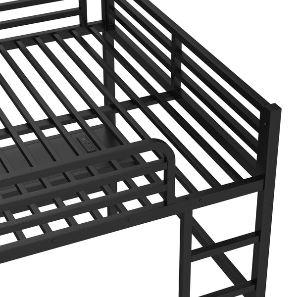 English Elm Metal Queen Size Loft Bed With Integrated Desk, Led Lighting, Power Outlet & Space-Saving Design W1580S00182