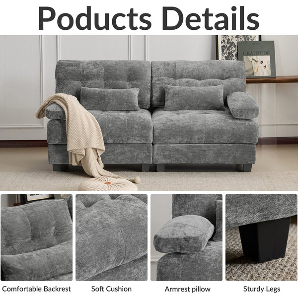 English Elm 67" Loveseat with 4-Position Recline, Plush Chenille Upholstery, 350lb/Seat Capacity, 2 Pillows, Easy Setup Gray W2606P359227
