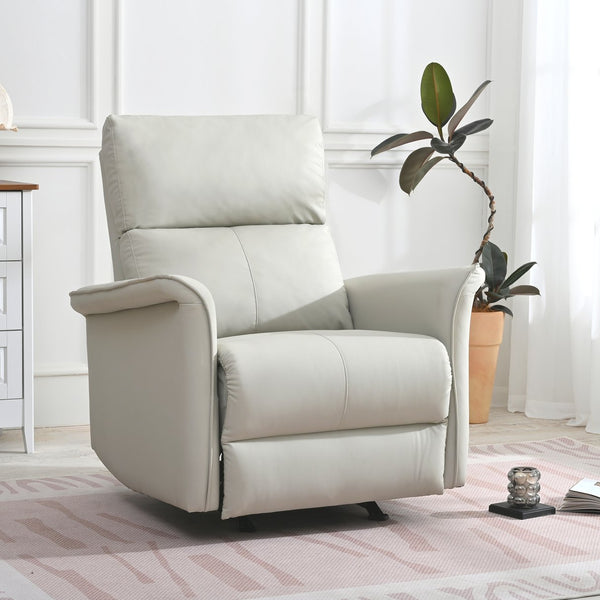 English Elm Manual Rocker Recliner Chair In Soft Pu Leather - Space-Saving Comfort For Nurseries & Living Rooms W1028S00048