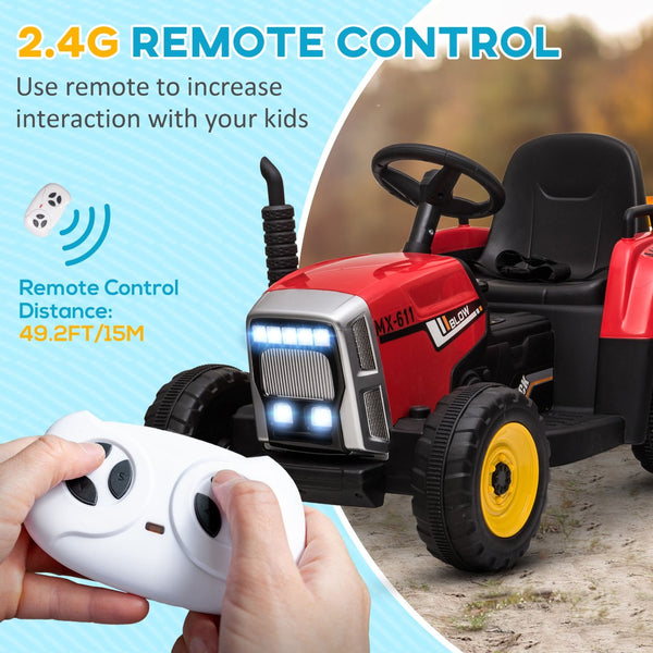 English Elm Aosom Kids Electric Ride on Tractor with Trailer Dual Motors Remote Control Led W2225P229216