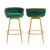 Christopher Knight Home® - Noble House - - Swivel Counter Height Bar Stools Set Of 2, 31.5" Bar Height Stools With Hand-Woven Backrest & Gold Metal Legs, Modern Low Back Upholstered Kitchen Chairs With Footrest For Island, Dining Room,Green