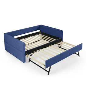 English Elm Full Size Boucle Daybed with Pop up Trundle Tufted Upholstered Sofa Sleeping Blue W1413S00176