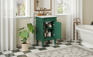English Elm 18-Inch Modern Bathroom Vanity with Sink Compact Retro Design Durable MDF & Solid Wood Legs Storage-Friendly Green N710P257401F