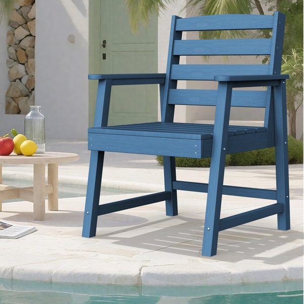 English Elm Single imitation wood grain outdoor dining chair with armrests, waterproof, UV-resistant comfort and durable support Dark Blue T3898P371329