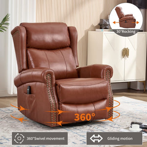English Elm Heat Massage Rocker Recliner Genuine Leather Swivel Chair with Lumbar Vibration Nodes W3224S00016