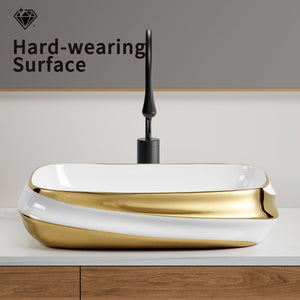 English Elm 24x17" Ceramic Vessel Sink Gold Rim Above Counter Vanity Basin for Modern Bathrooms W3402P435606