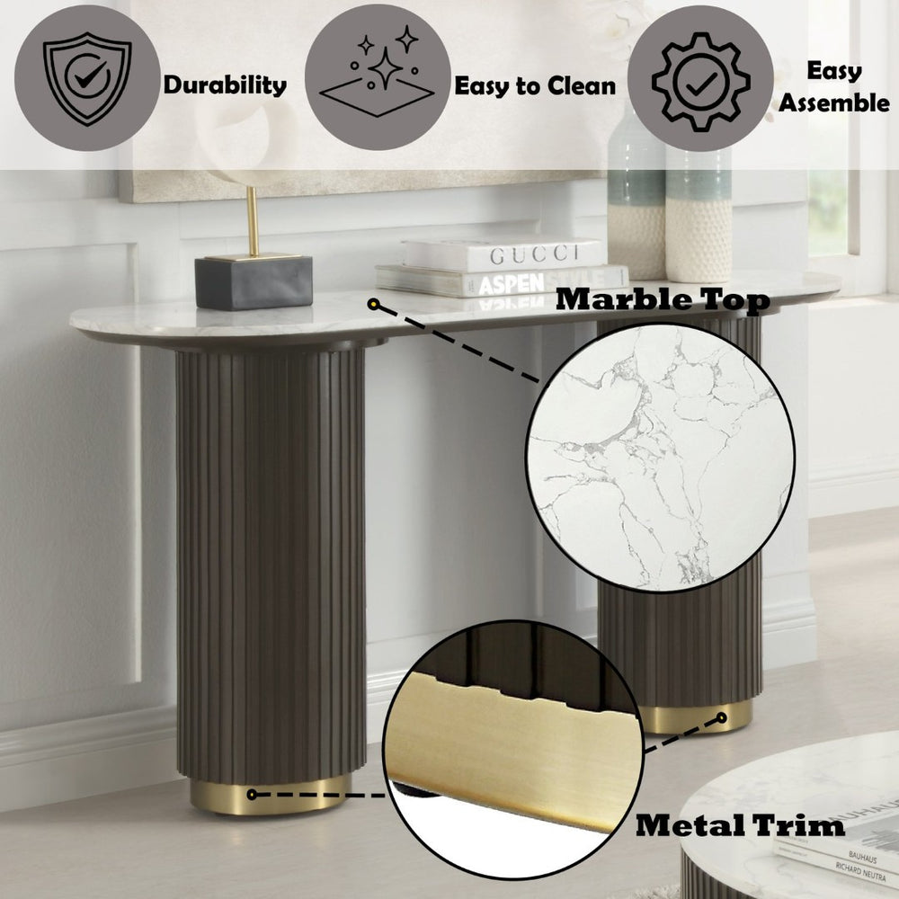 English Elm Manilla Oval Marble Top Console Table Espresso Base Sofa or Entryway Accent B2726S00064