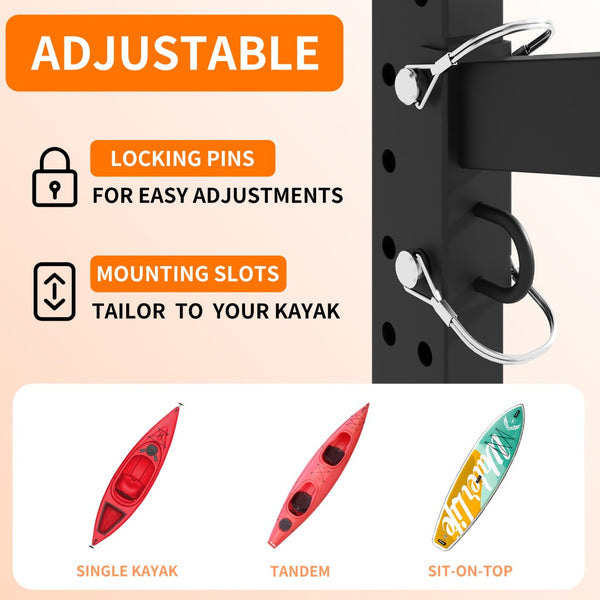 English Elm 80''h Freestanding Steel Kayak Storage Rack Holds 4 Vessels with Locking Caster Wheels T2398P305831