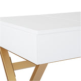 OSP Home Furnishings Juliette Vanity Desk White Top/Gold Legs