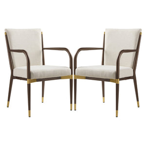 English Elm Modern Gold Accent Iron Frame Dining Arm Chairs Upholstered Set of Two for Elegant Spaces Brown+Beige N771P345830W