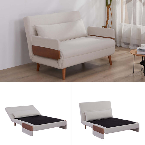 English Elm TRIO Extra Loveseat sleeper sofa bed converts in 10s with 3-position backrest, breathable linen, silent hinges for small spaces Beige W3391P325413