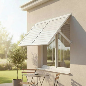 English Elm Haze Aluminum Exterior Awning White Powder Coat Finish for Entryways and Patio Doors B2755P462225