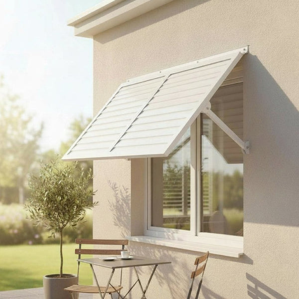 English Elm Haze Aluminum Exterior Awning White Powder Coat Finish for Entryways and Patio Doors B2755P462225