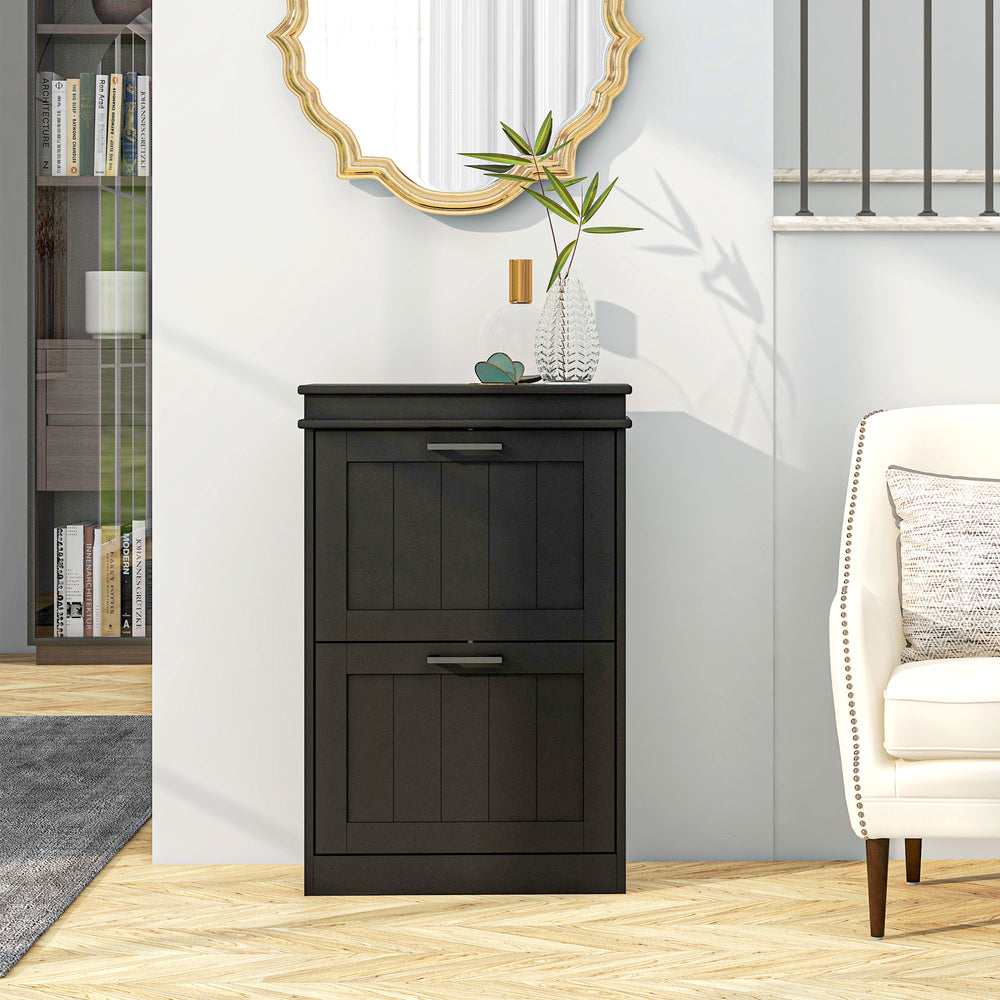 English Elm Homcom Slim Shoe Cabinet For Entryway – Stylish 10-Pair Storage With Adjustable Shelves & Safety Features W2225P229388