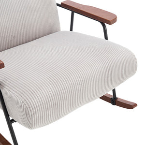 English Elm Modern Accent Chair Mid-Century Rocking Armchair Gray Fabric with Walnut Arms, Metal Frame, 300lb Capacity W1403P241856