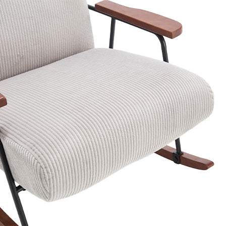 English Elm Modern Accent Chair Mid-Century Rocking Armchair Gray Fabric with Walnut Arms, Metal Frame, 300lb Capacity W1403P241856