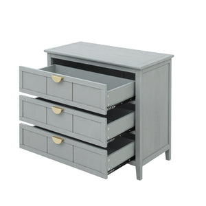 English Elm 3 Drawer Cabinet with Adjustable Back Panel, Anti-Slip Mats & Metal Handles for Bedroom, Study, Living Room (35.77x18.19x10.14) W68882619