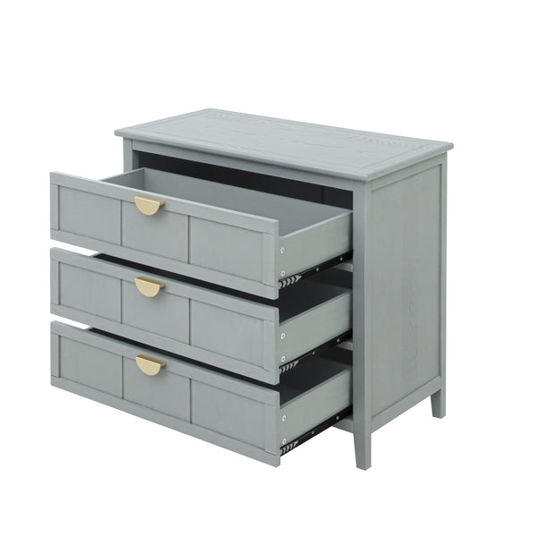 English Elm 3 Drawer Cabinet with Adjustable Back Panel, Anti-Slip Mats & Metal Handles for Bedroom, Study, Living Room (35.77x18.19x10.14) W68882619