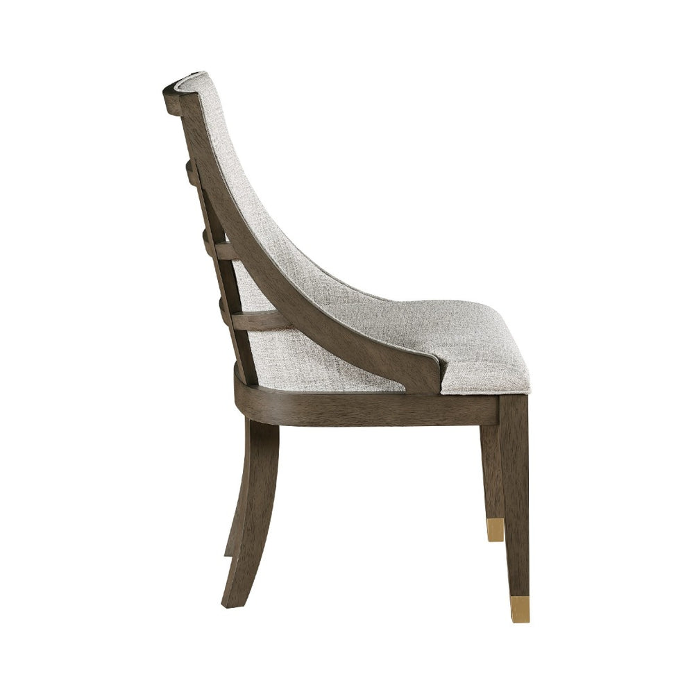 English Elm Greta Sculptural Armchair Set Beige Linen Upholstery Oak Veneer Gold Leg Accents B056P412634