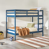 Simple Solid Wood Twin Over Twin Bunk Bed Midnight Navy SOPB3HMNWP Walker Edison