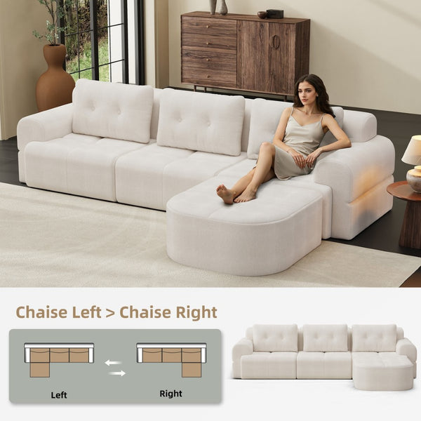 English Elm Modular Sectional Sofa with Chaise Full Foam Build Woven Fabric for Living Room Beige White W2379S00005